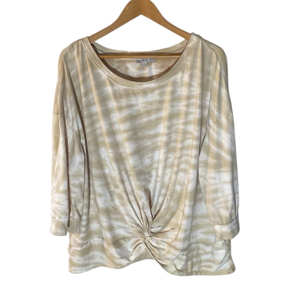 Y8-  tan white pattern shirt sportelle 3x